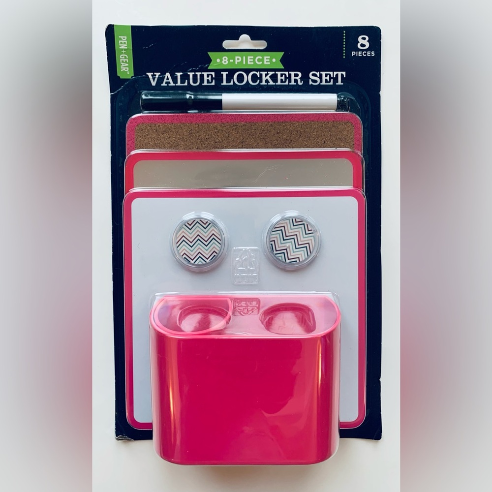 Pen+Gear Work 8 Piece School Gym Locker Accessories Kit Magnets Mirror Cork Bd